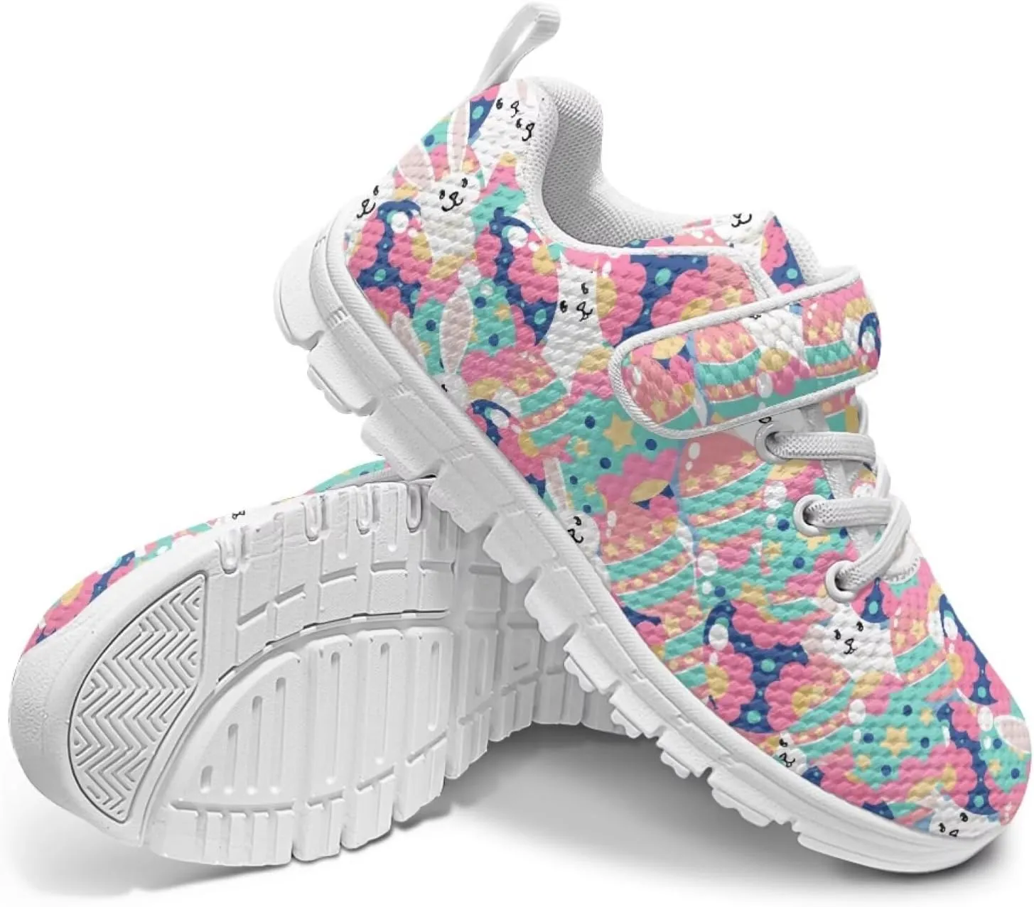 Howilath Easter Bunny Print Kids Sneakers for Boys Girls Mesh Sneakers Sports Tennis Shoes with Non-Slip Sole
