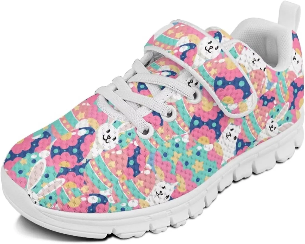 Howilath Easter Bunny Print Kids Sneakers for Boys Girls Mesh Sneakers Sports Tennis Shoes with Non-Slip Sole