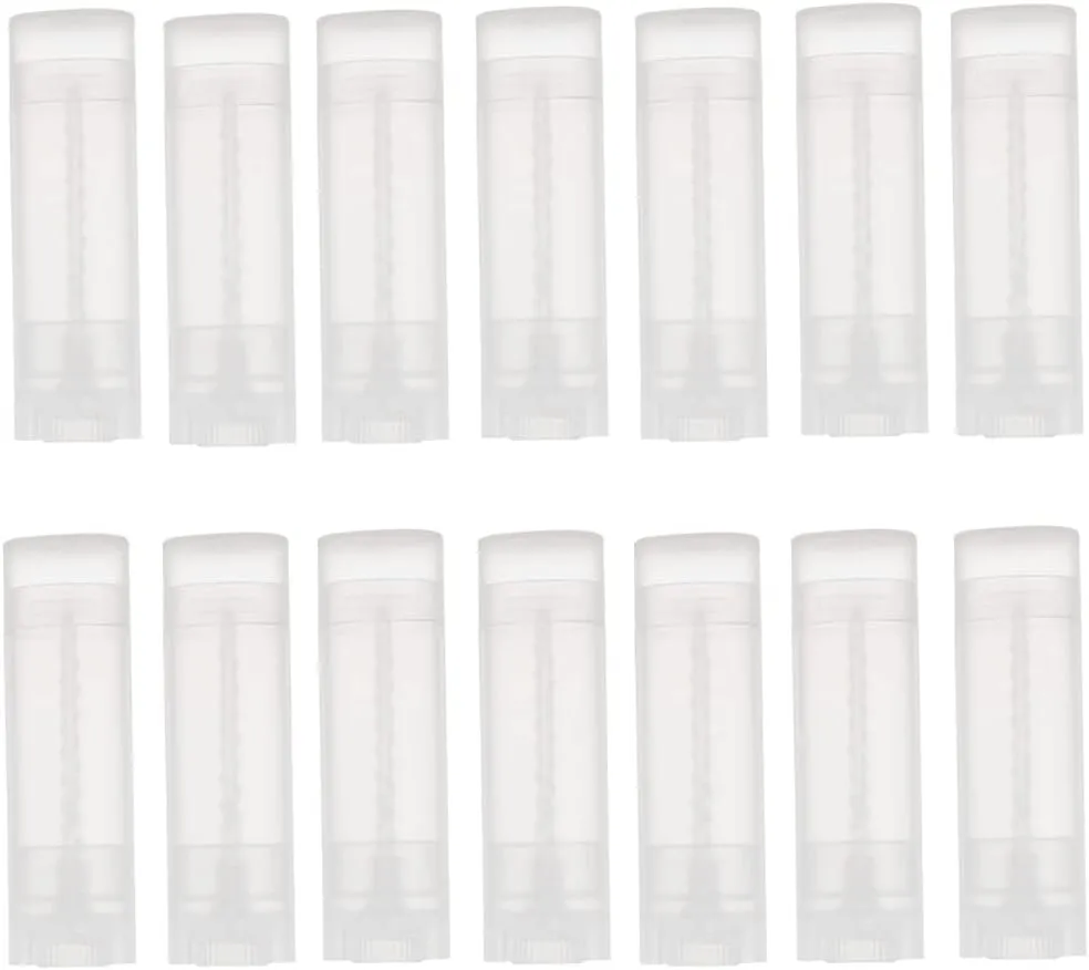 IUAQDP 50 Pieces Oval Lip Balm Tube Holder Empty Clear Lipstick Container, Refillable Plastic Lip Gloss Pipe Bottle with Twist Bottom & Top Cap for DIY Make Up Lotion Stick Balm Bar, 4.5ml/0.15oz