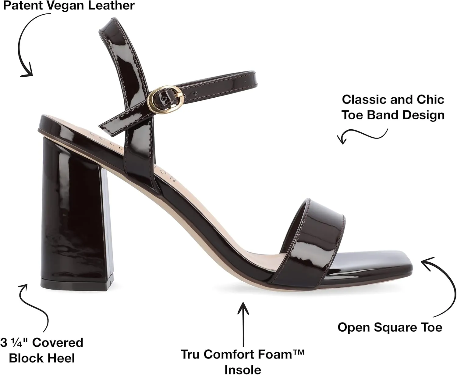 Journee Womens Open Square Toe Band Chunky Block Heel Buckle Ankle Strap Pump Padded Tivona Dress Sandal