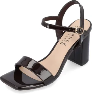 Journee Womens Open Square Toe Band Chunky Block Heel Buckle Ankle Strap Pump Padded Tivona Dress Sandal