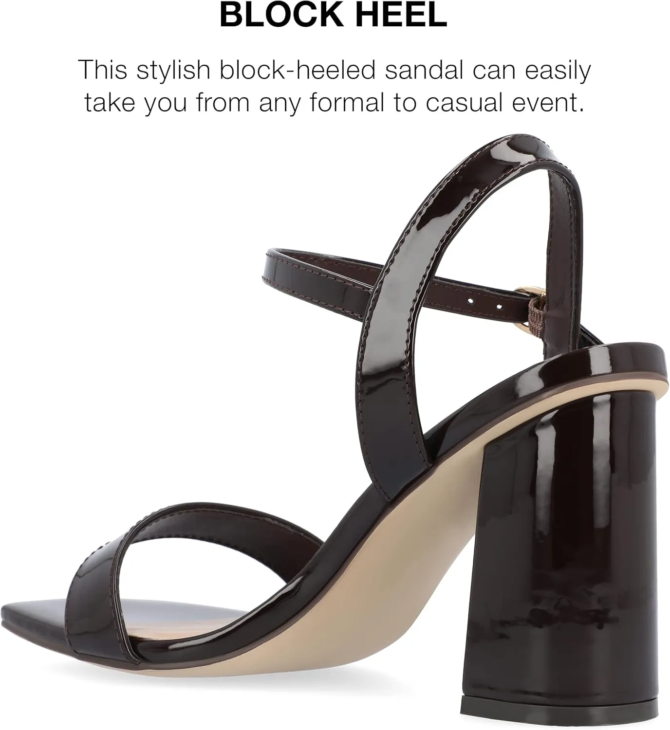 Journee Womens Open Square Toe Band Chunky Block Heel Buckle Ankle Strap Pump Padded Tivona Dress Sandal