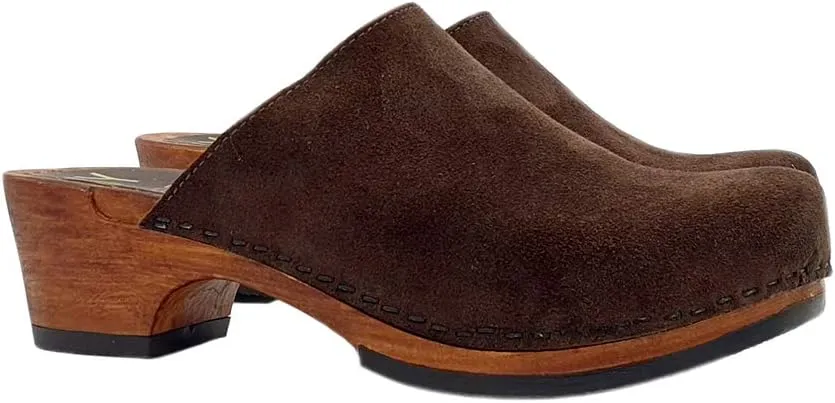 Kiara Shoes Classic Dutch Clogs - Brown Suede | Made in Italy - MY573 CAM Marrone