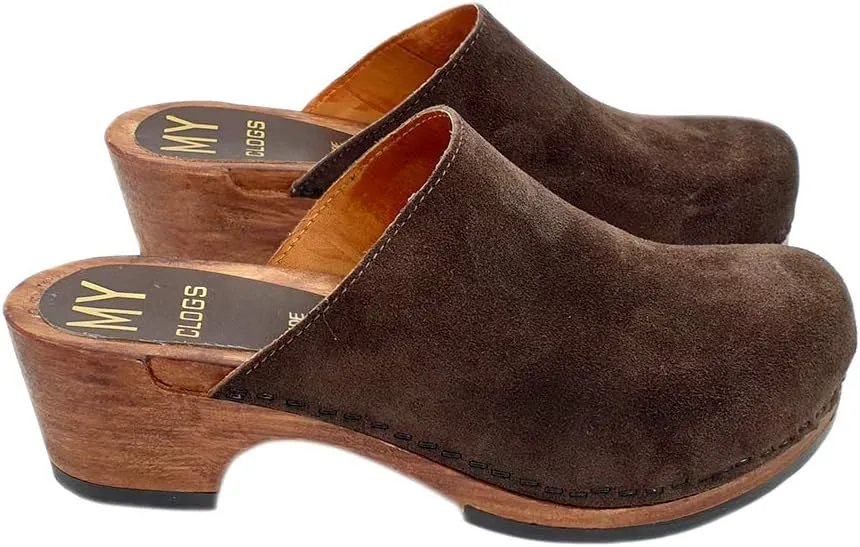 Kiara Shoes Classic Dutch Clogs - Brown Suede | Made in Italy - MY573 CAM Marrone
