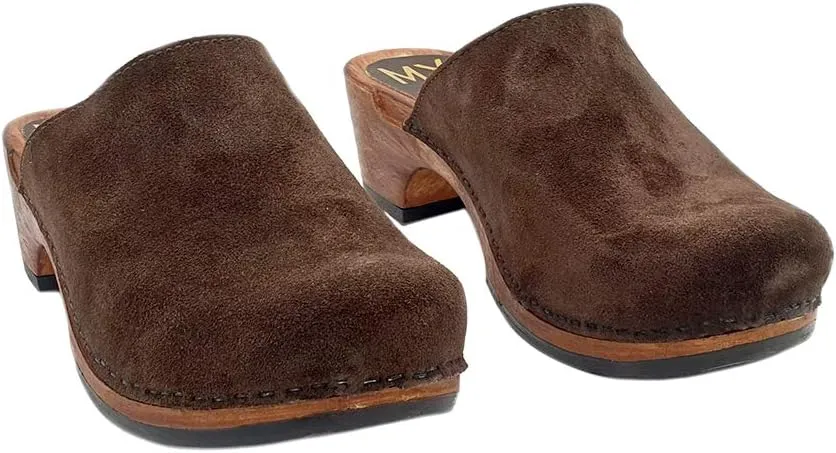 Kiara Shoes Classic Dutch Clogs - Brown Suede | Made in Italy - MY573 CAM Marrone