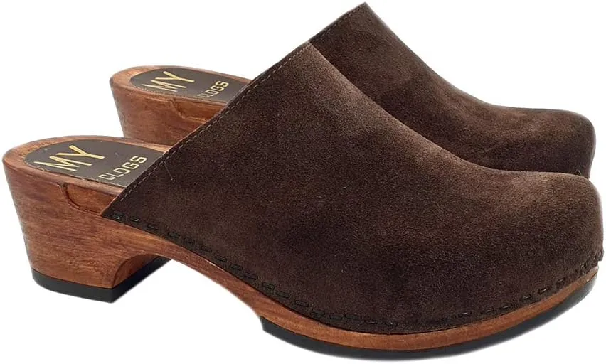 Kiara Shoes Classic Dutch Clogs - Brown Suede | Made in Italy - MY573 CAM Marrone