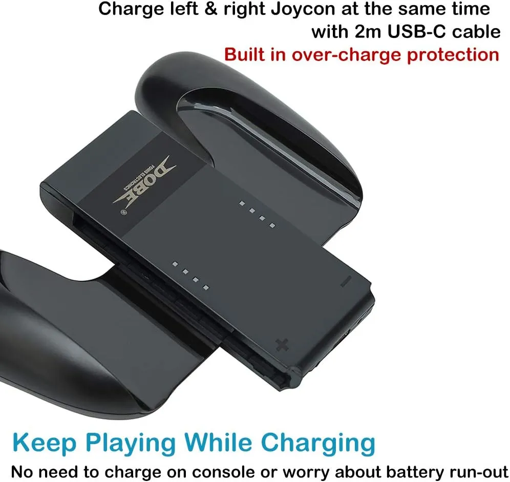 Kinvoca Charging Grip, Ergo Comfort Grip for Nintendo Switch Controllers, Portable Charger Dock with 79in USB-C Cable and Battery Indicators, High Speed Charge While Play