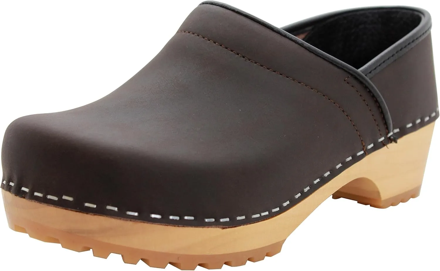 KLÄGN Tindra Wood Closed Back Grippy Leather Clogs