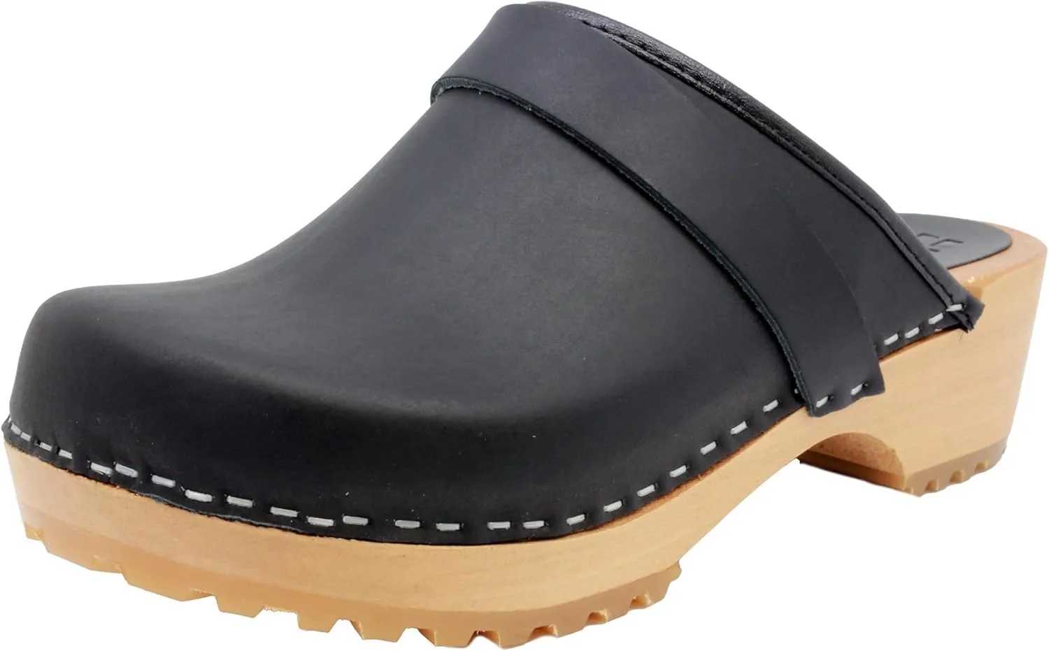 KLÄGN Tuva Wood Open Back Grippy Leather Clogs