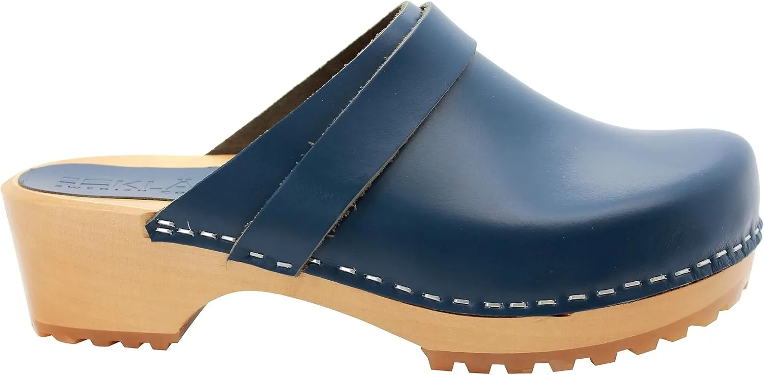 KLÄGN Tuva Wood Open Back Grippy Leather Clogs