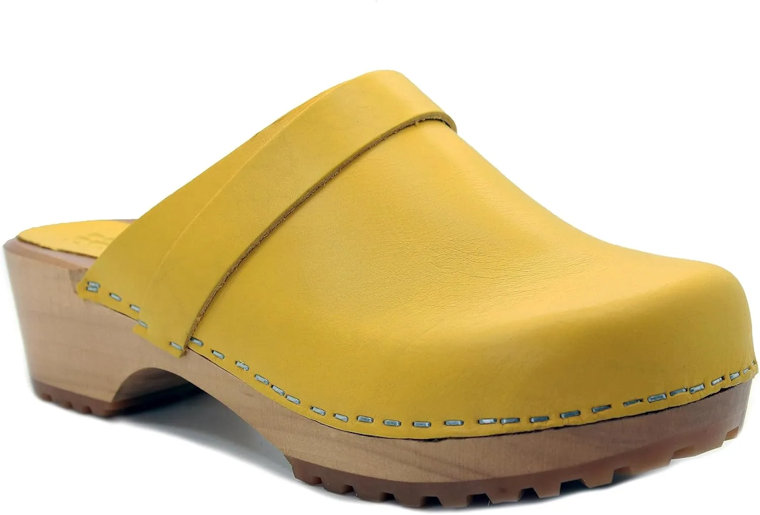 KLÄGN Tuva Wood Open Back Grippy Leather Clogs