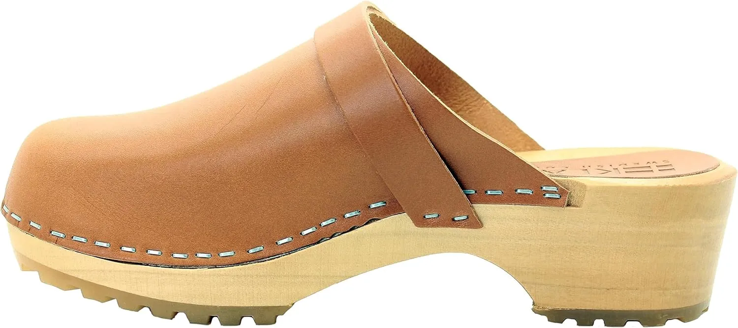 KLÄGN Tuva Wood Open Back Grippy Leather Clogs