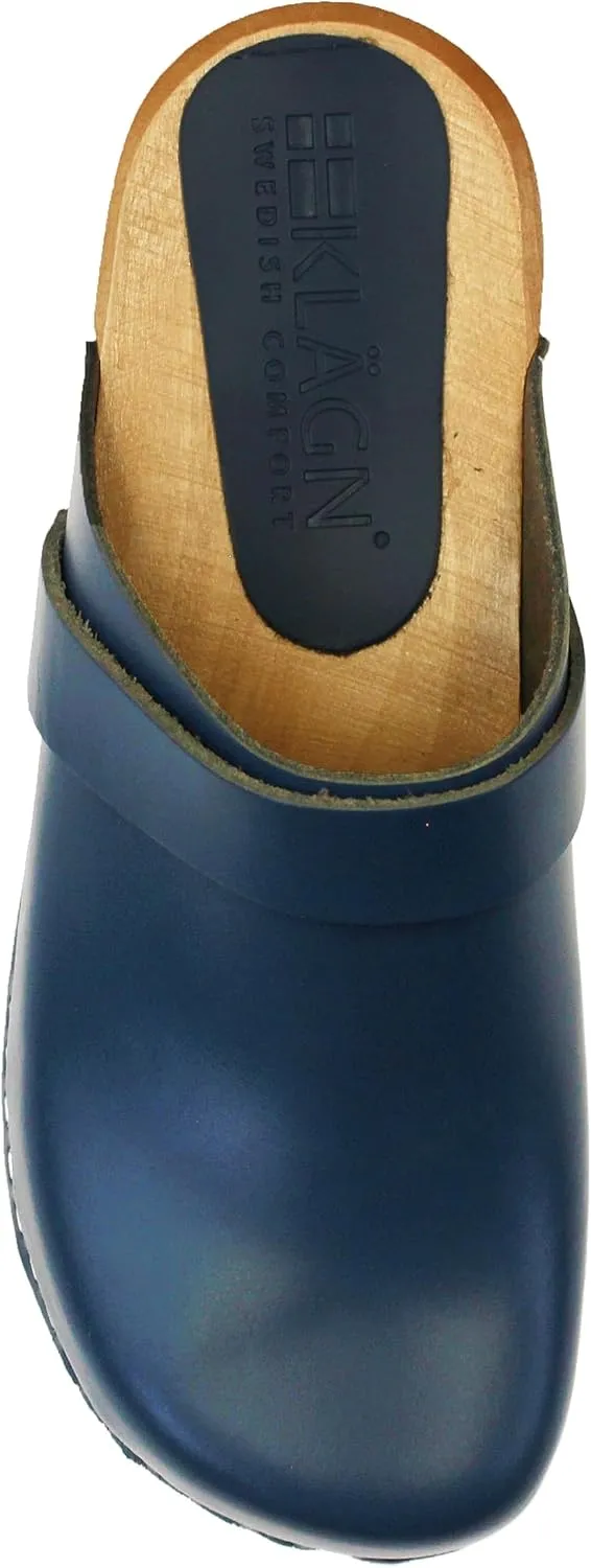 KLÄGN Tuva Wood Open Back Grippy Leather Clogs