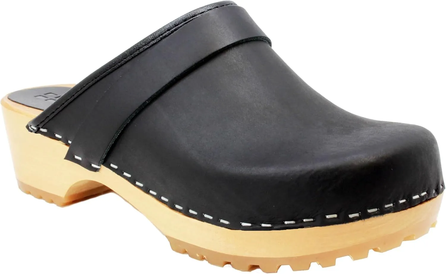 KLÄGN Tuva Wood Open Back Grippy Leather Clogs