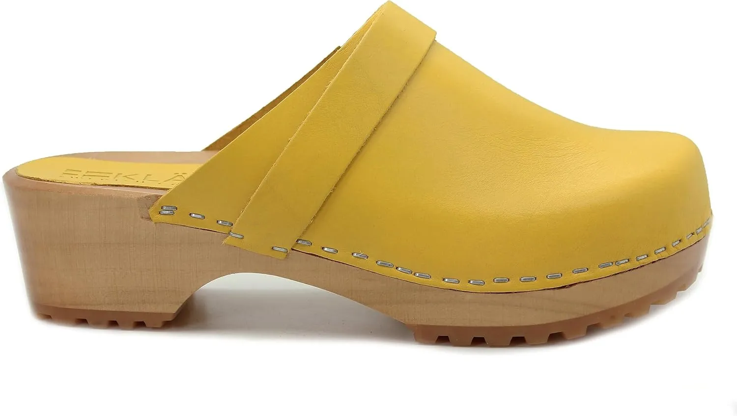 KLÄGN Tuva Wood Open Back Grippy Leather Clogs