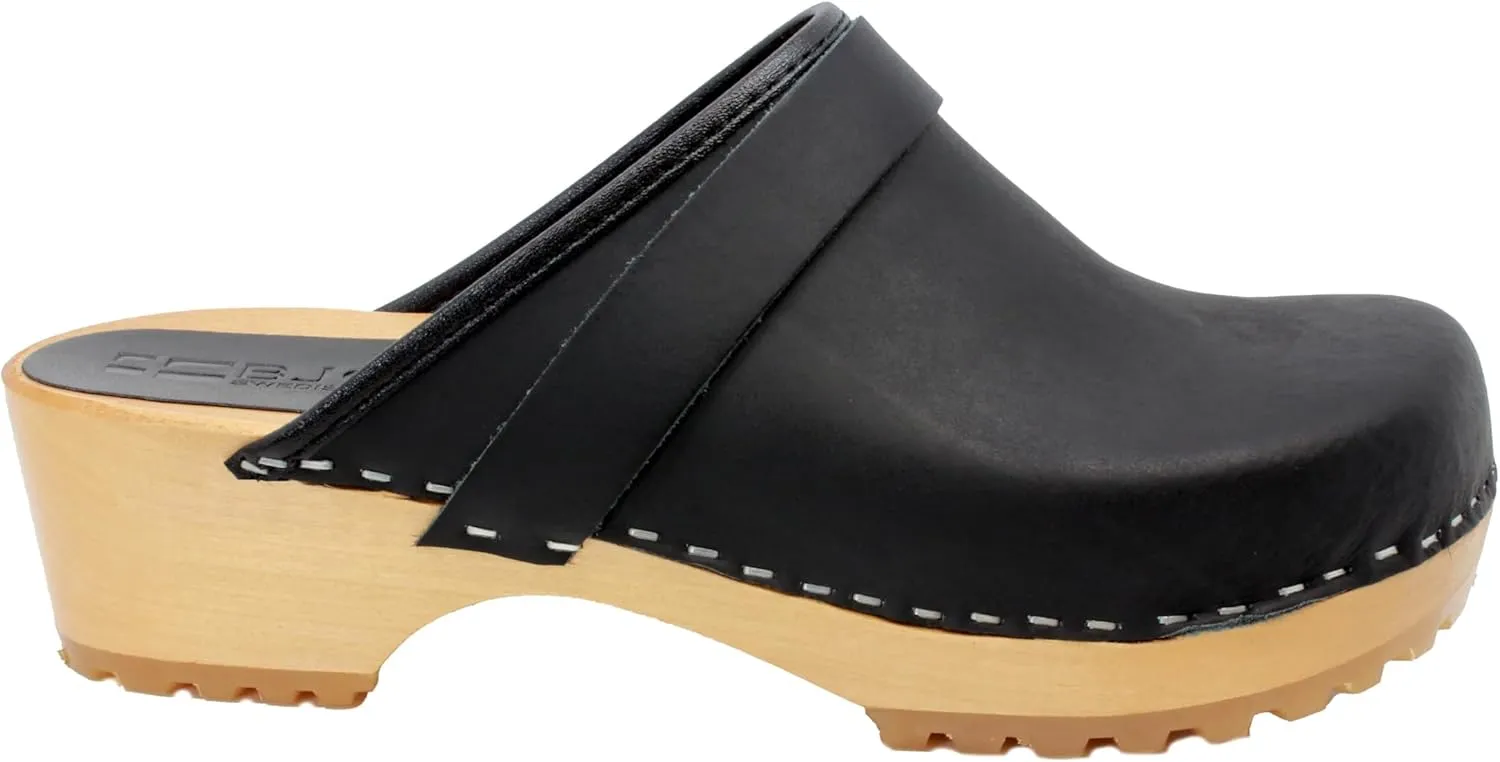KLÄGN Tuva Wood Open Back Grippy Leather Clogs