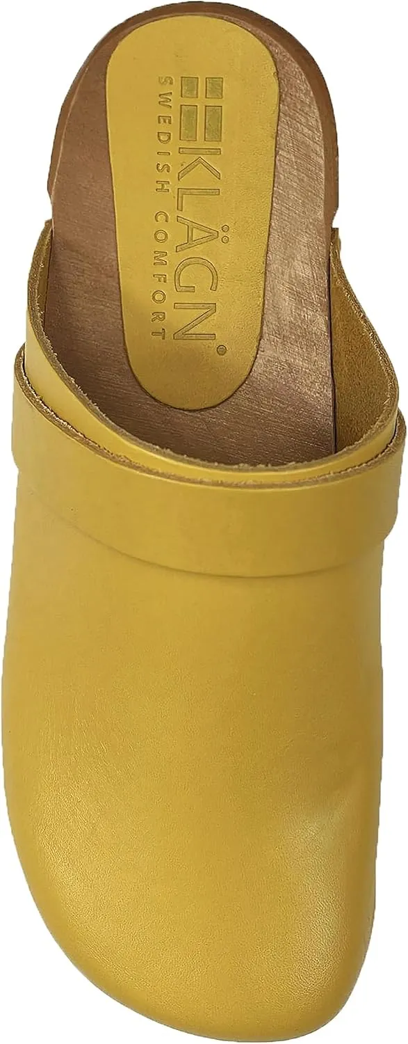 KLÄGN Tuva Wood Open Back Grippy Leather Clogs