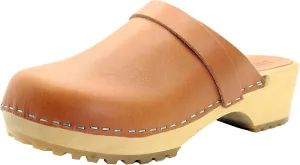 KLÄGN Tuva Wood Open Back Grippy Leather Clogs