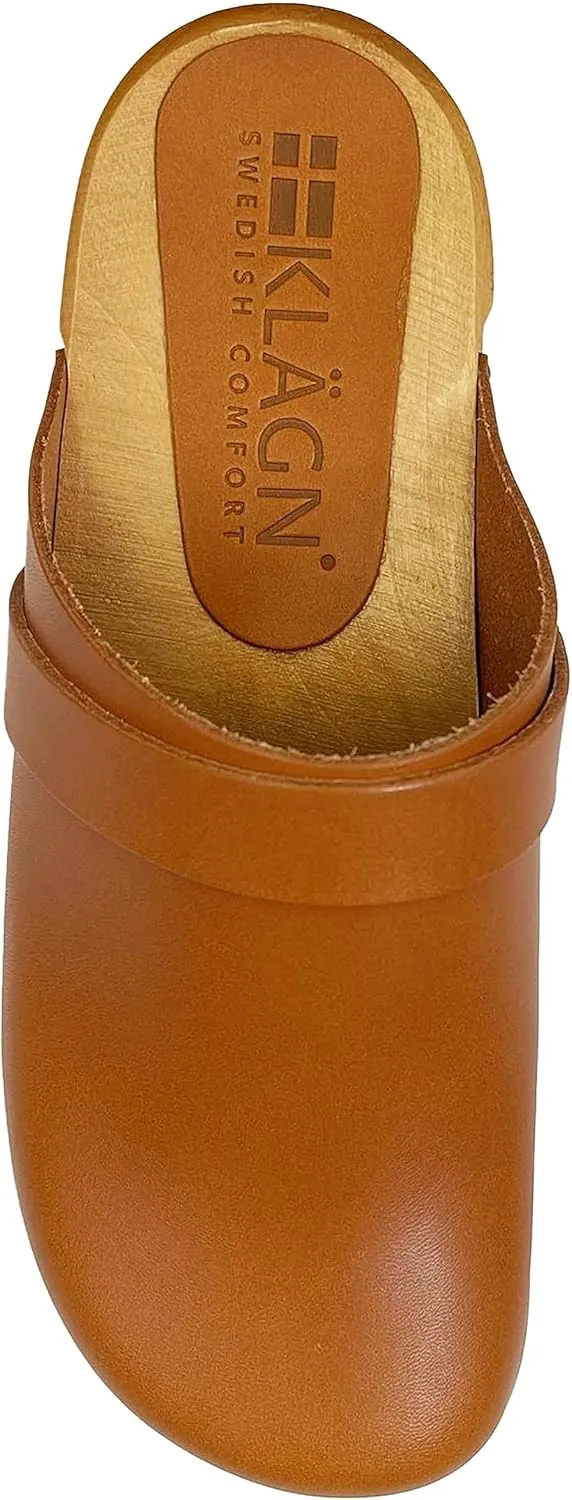 KLÄGN Tuva Wood Open Back Grippy Leather Clogs