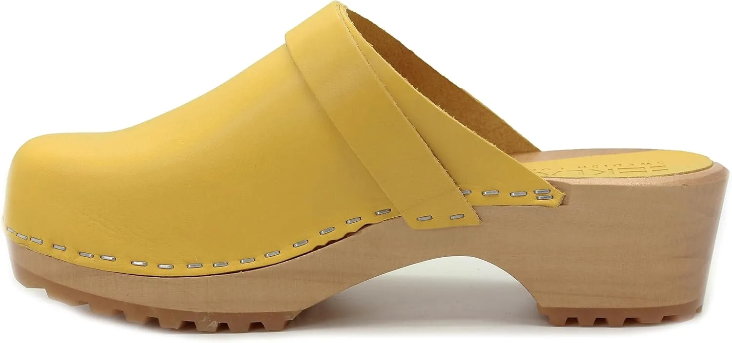 KLÄGN Tuva Wood Open Back Grippy Leather Clogs
