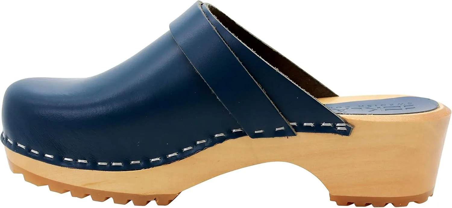 KLÄGN Tuva Wood Open Back Grippy Leather Clogs