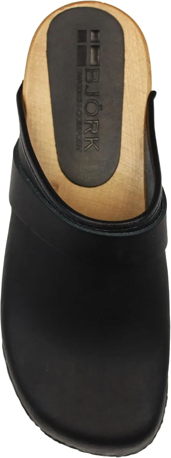 KLÄGN Tuva Wood Open Back Grippy Leather Clogs