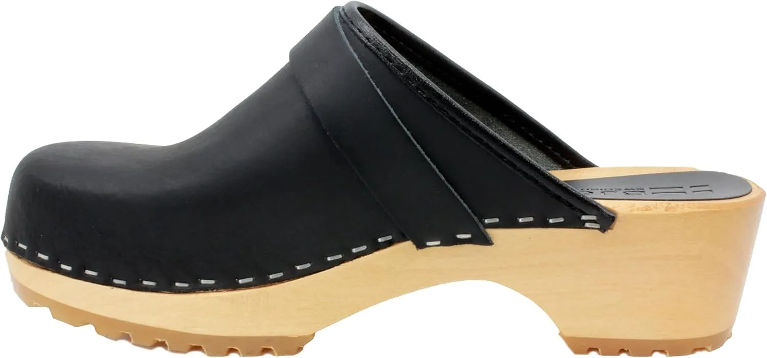 KLÄGN Tuva Wood Open Back Grippy Leather Clogs