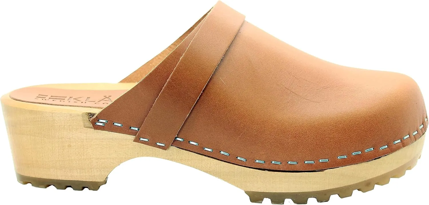 KLÄGN Tuva Wood Open Back Grippy Leather Clogs
