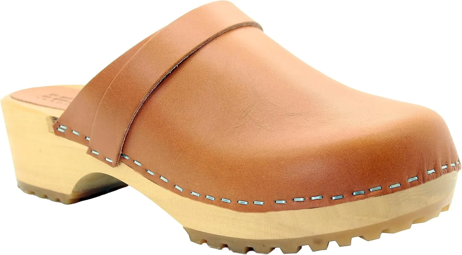 KLÄGN Tuva Wood Open Back Grippy Leather Clogs