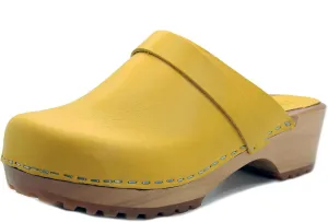 KLÄGN Tuva Wood Open Back Grippy Leather Clogs
