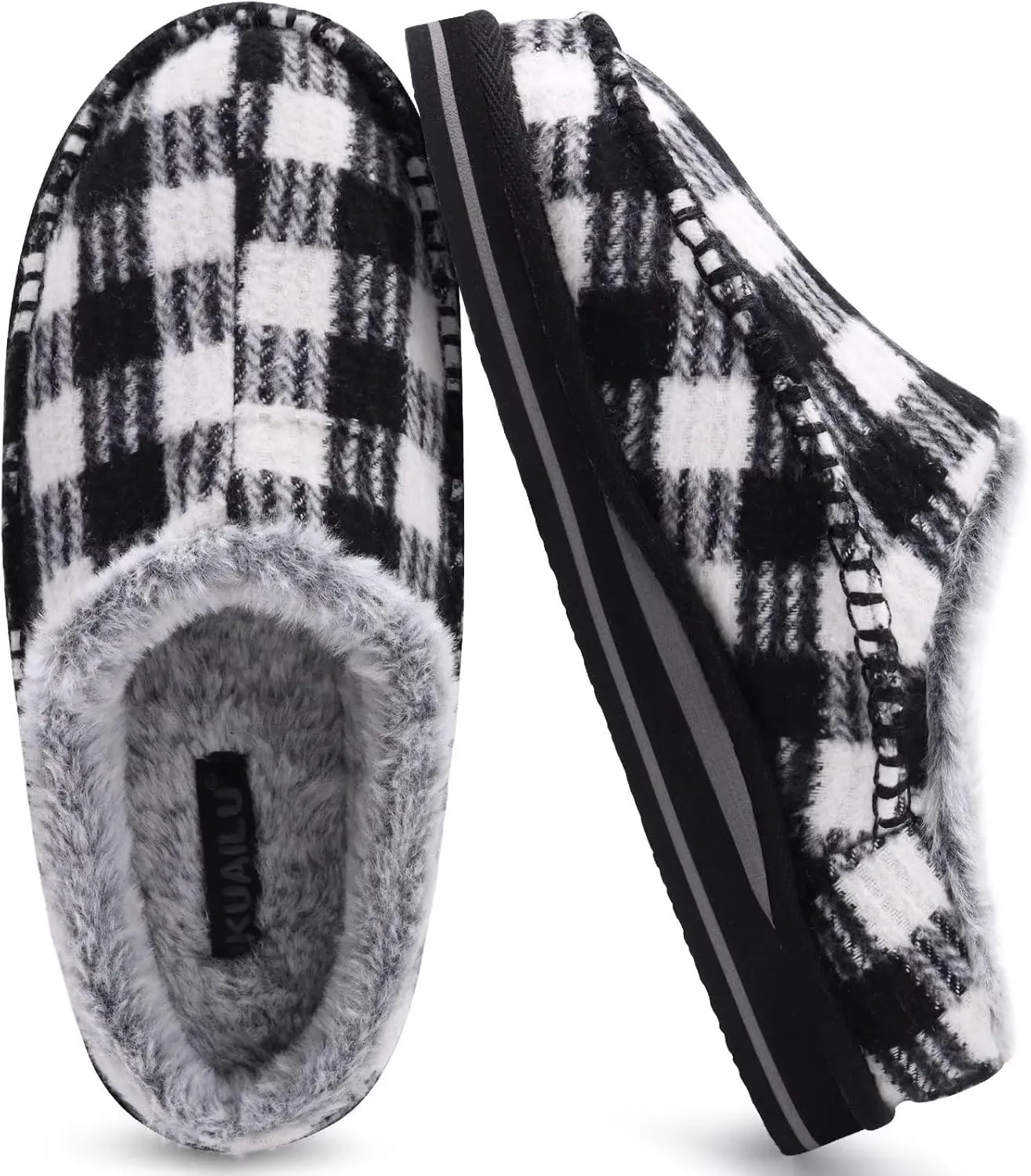 KuaiLu Mens Clog Slippers with Arch Support Suede Faux Fur Memory Foam Warm House Shoes Comfortable Slip-on Mans Bedroom Indoor Outdoor Slippers Rubber Sole Size 7-16