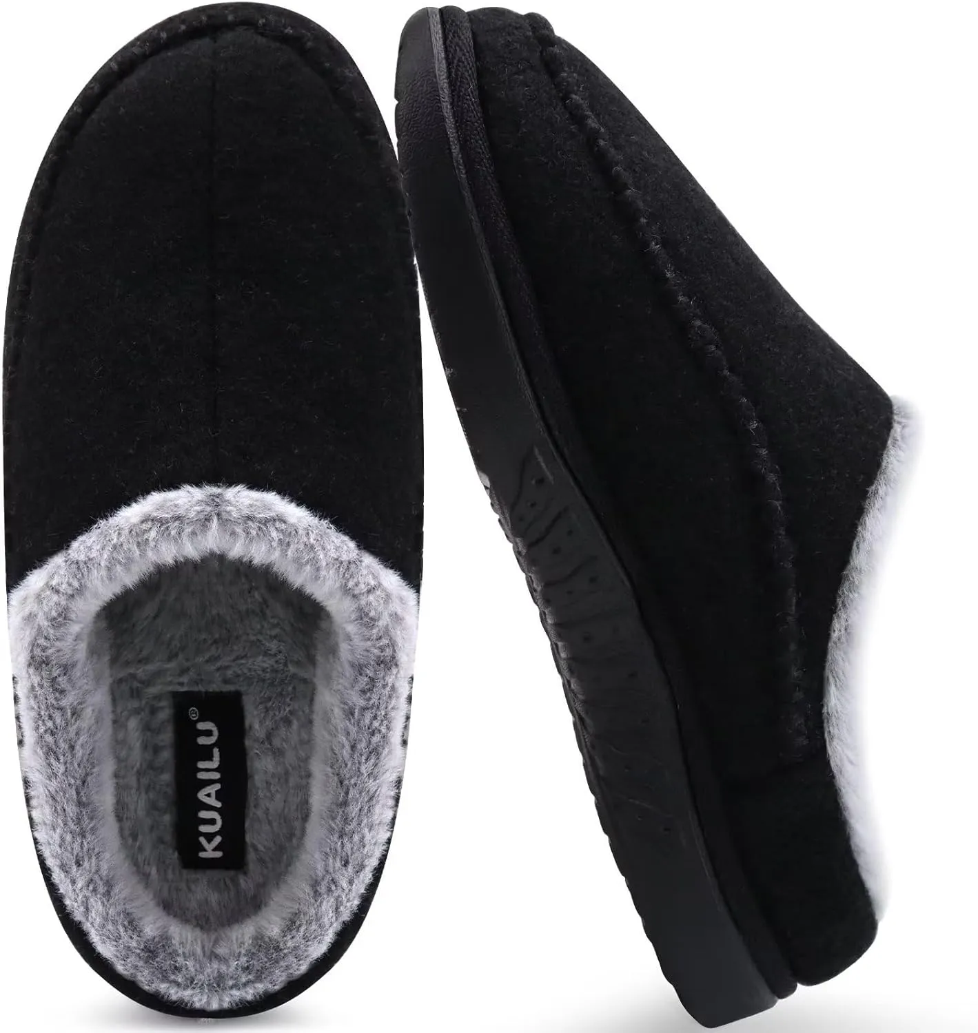 KuaiLu Mens Clog Slippers with Arch Support Suede Faux Fur Memory Foam Warm House Shoes Comfortable Slip-on Mans Bedroom Indoor Outdoor Slippers Rubber Sole Size 7-16