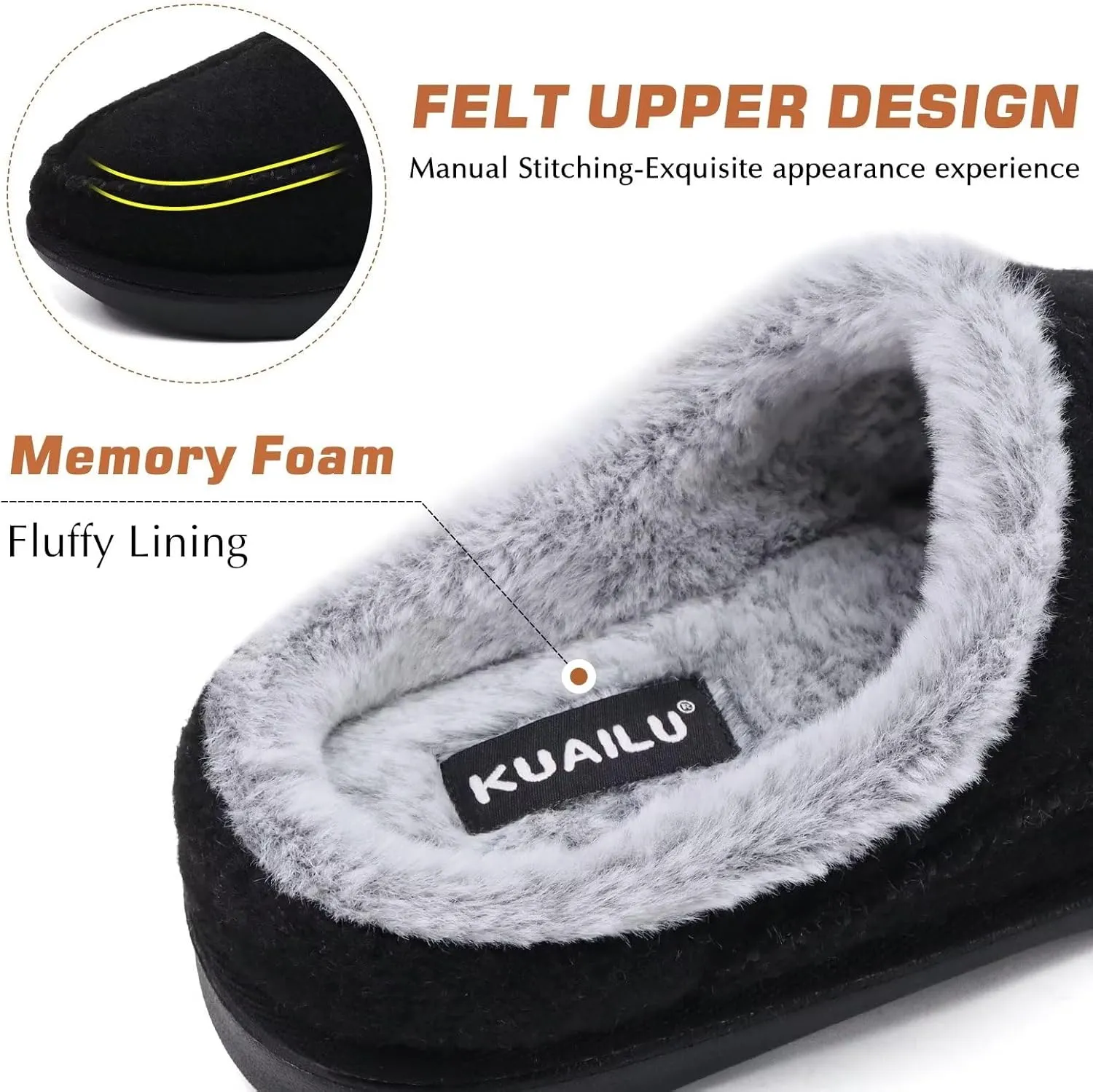 KuaiLu Mens Clog Slippers with Arch Support Suede Faux Fur Memory Foam Warm House Shoes Comfortable Slip-on Mans Bedroom Indoor Outdoor Slippers Rubber Sole Size 7-16