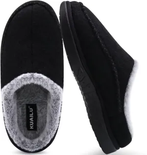 KuaiLu Mens Clog Slippers with Arch Support Suede Faux Fur Memory Foam Warm House Shoes Comfortable Slip-on Mans Bedroom Indoor Outdoor Slippers Rubber Sole Size 7-16