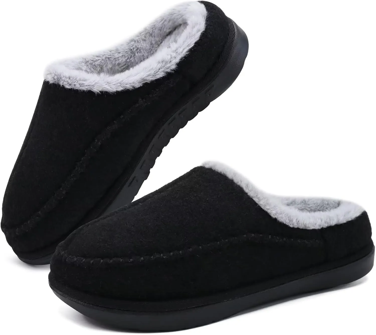 KuaiLu Mens Clog Slippers with Arch Support Suede Faux Fur Memory Foam Warm House Shoes Comfortable Slip-on Mans Bedroom Indoor Outdoor Slippers Rubber Sole Size 7-16
