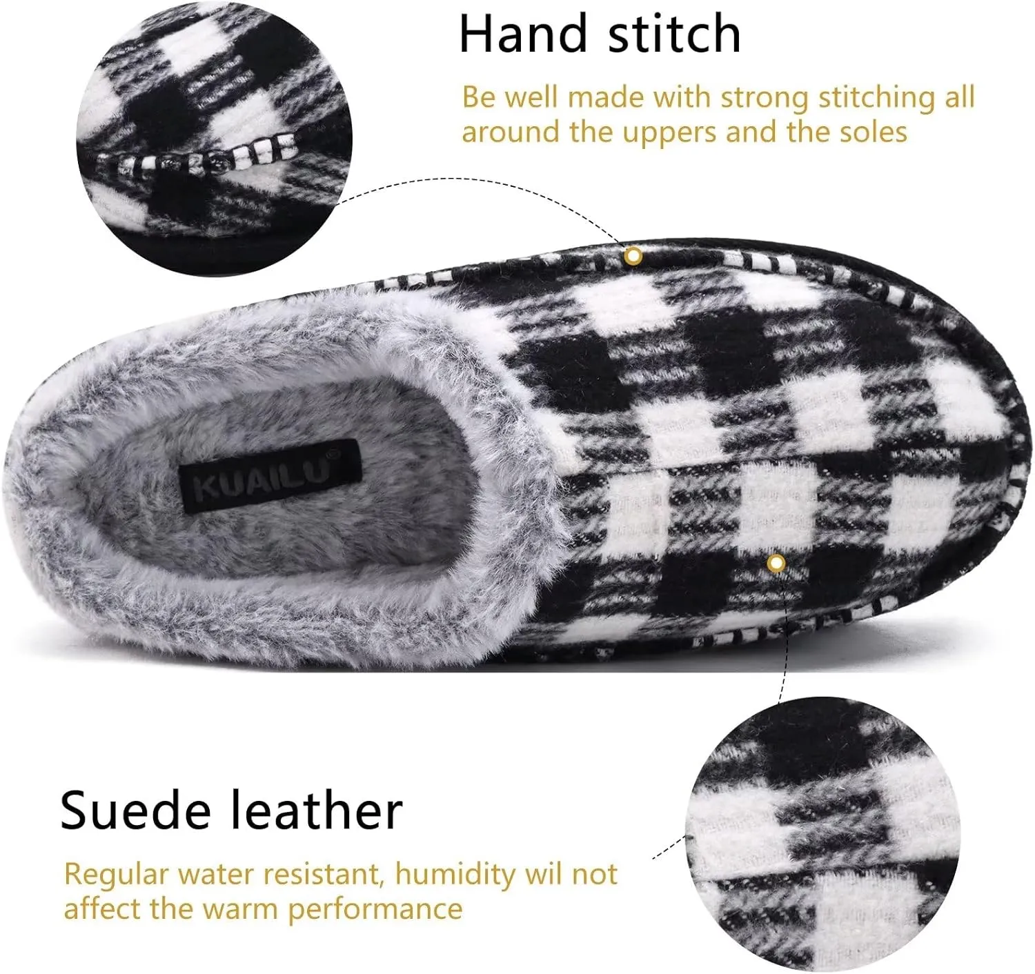 KuaiLu Mens Clog Slippers with Arch Support Suede Faux Fur Memory Foam Warm House Shoes Comfortable Slip-on Mans Bedroom Indoor Outdoor Slippers Rubber Sole Size 7-16