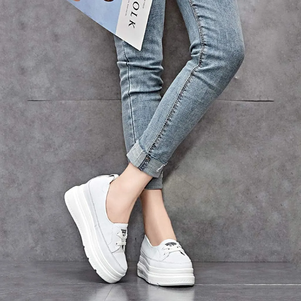 Ladies Internal Increase Sneaker, White Slip On Low-Top Casual Urban Work Sports Shoes,White A- 36/UK 3/US 5