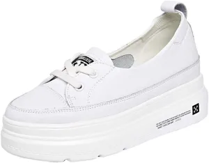 Ladies Internal Increase Sneaker, White Slip On Low-Top Casual Urban Work Sports Shoes,White A- 36/UK 3/US 5