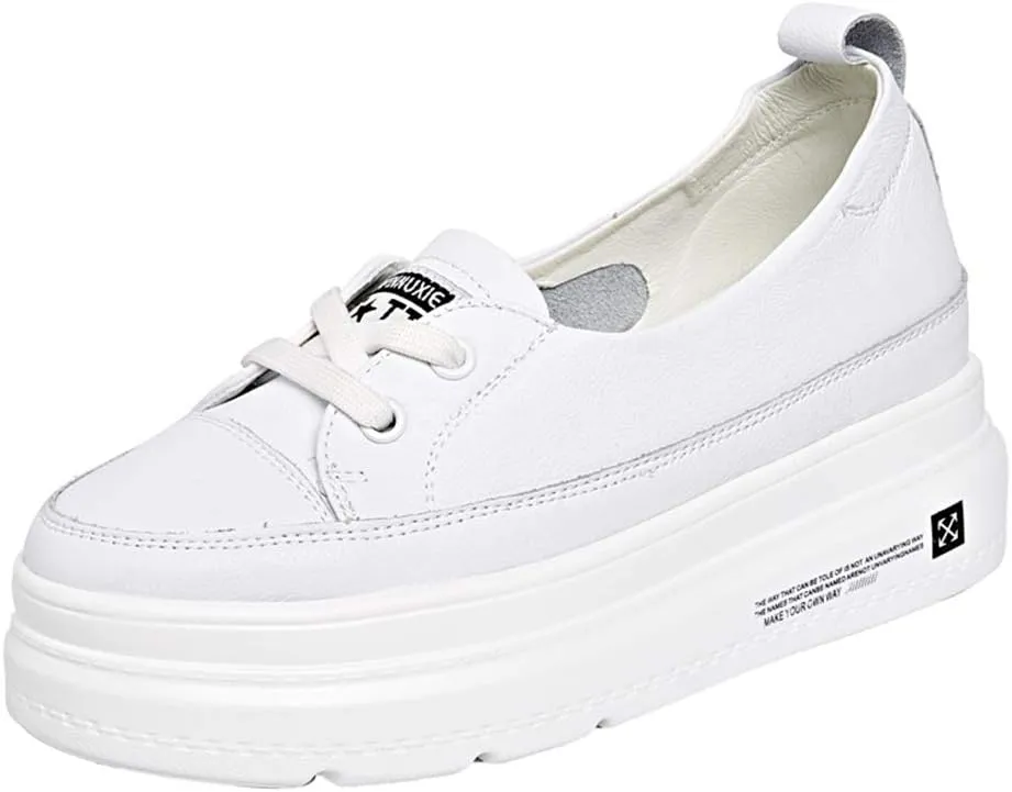 Ladies Internal Increase Sneaker, White Slip On Low-Top Casual Urban Work Sports Shoes,White A- 36/UK 3/US 5
