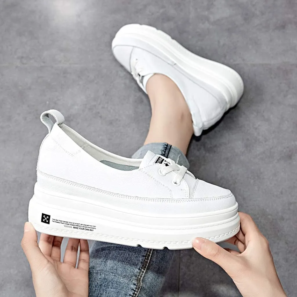 Ladies Internal Increase Sneaker, White Slip On Low-Top Casual Urban Work Sports Shoes,White A- 36/UK 3/US 5