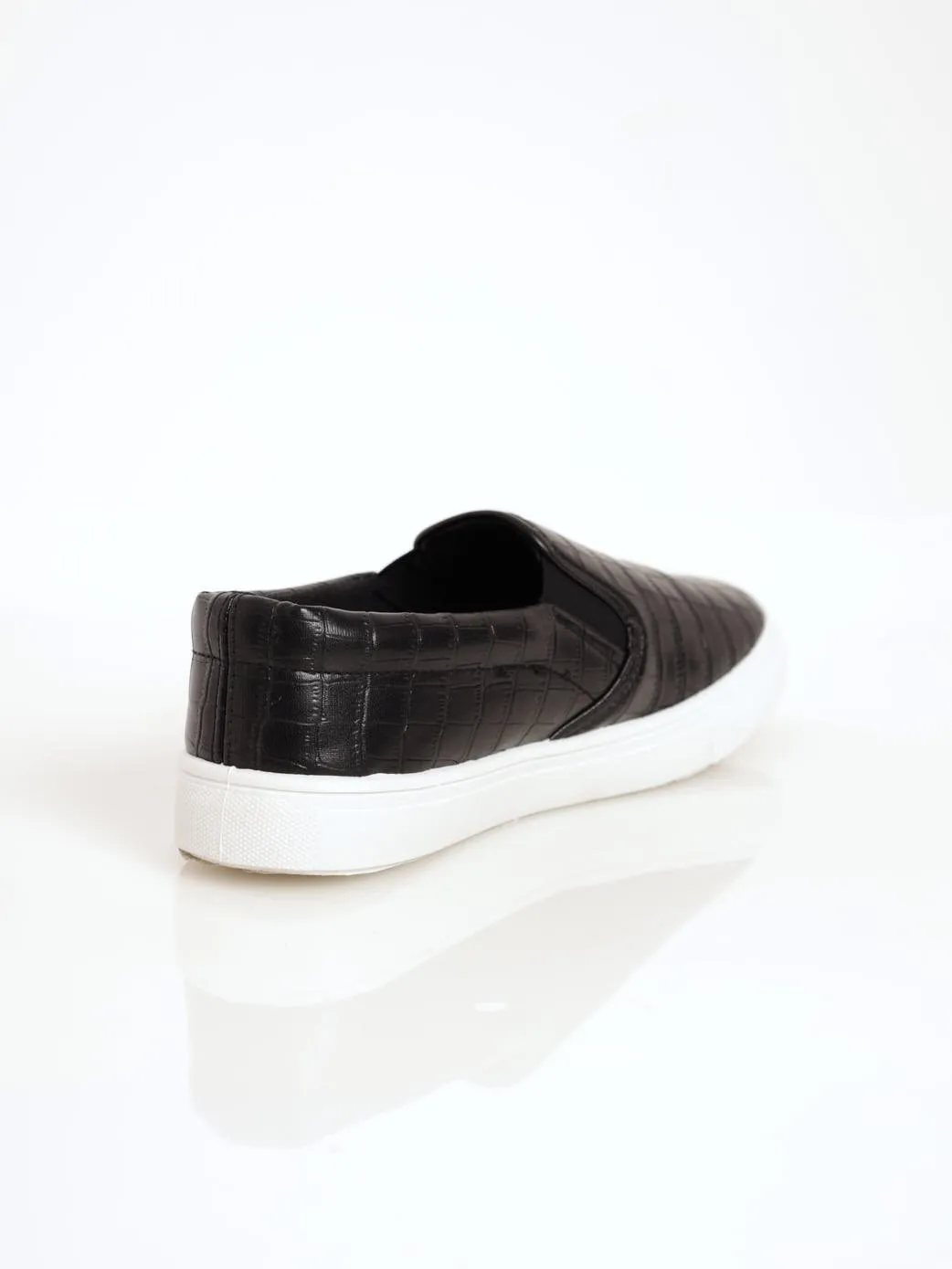 Ladies Slip-On Plimsole Sneaker - Black