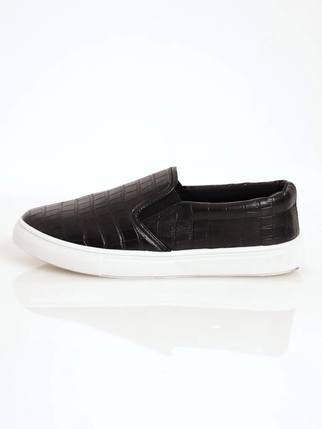 Ladies Slip-On Plimsole Sneaker - Black
