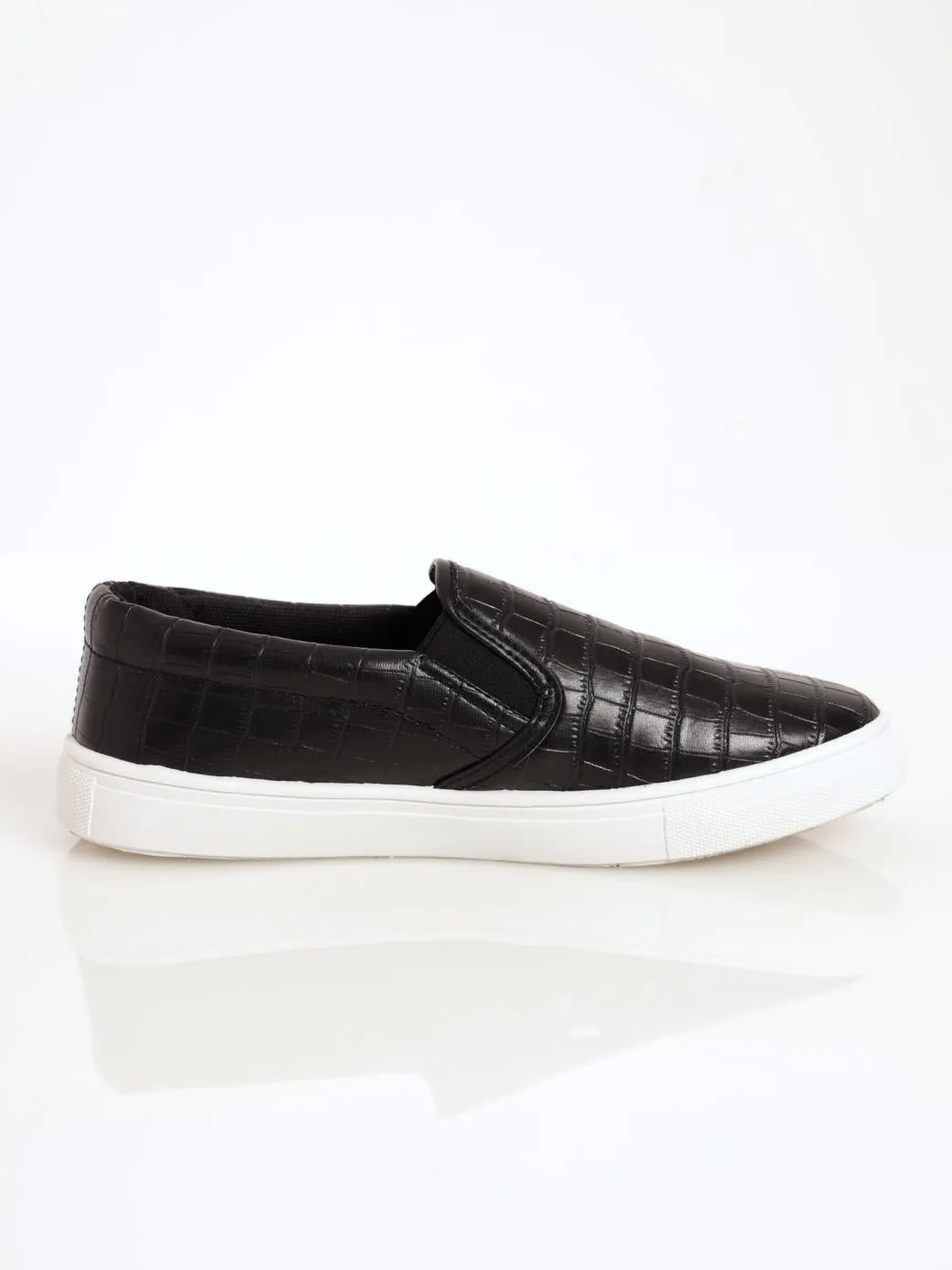 Ladies Slip-On Plimsole Sneaker - Black