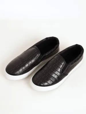 Ladies Slip-On Plimsole Sneaker - Black