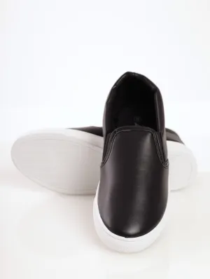 Ladies Slip-On Plimsole Sneaker - Black