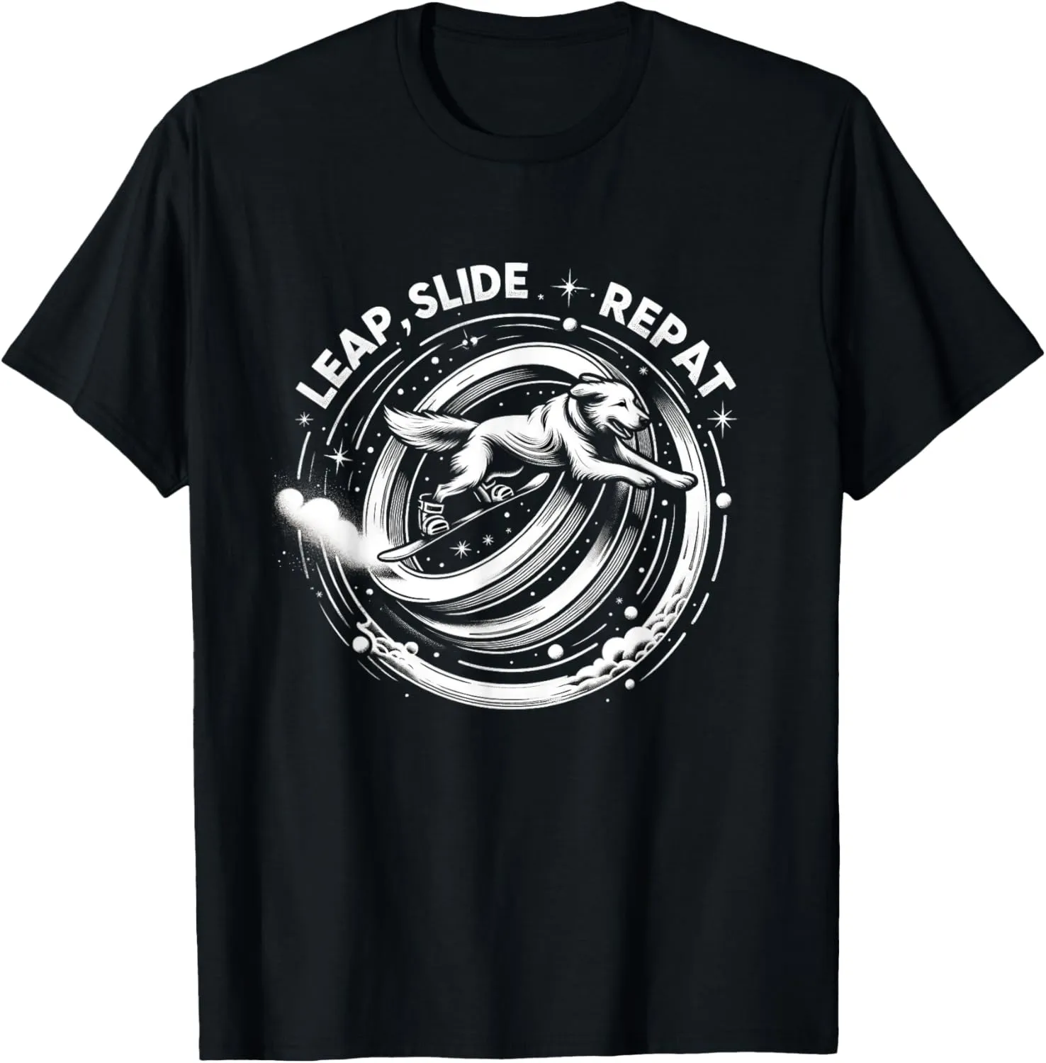 Leap, Slide, Repeat - Dynamic Snowboarding Dog Adventure Tee T-Shirt