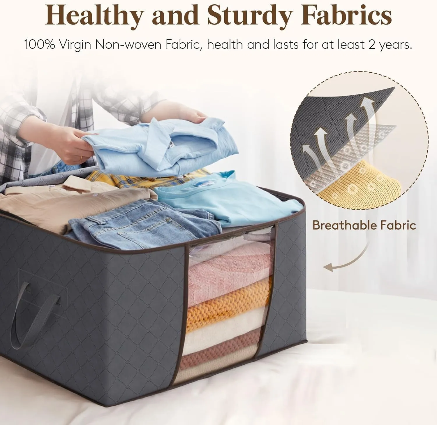 Lifewit 90L Large Storage Bags, Closet Organizers and Storage, Clothes Storage Bins with Lids, Foldable Storage Containers with Reinforced Handles for Clothing, Blanket, Bedding, Comforter 3 Pack Gray
