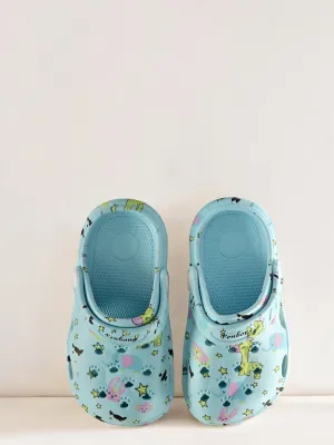 Light Blue Comfort Clogs with Whimsical Animal Print for Boys