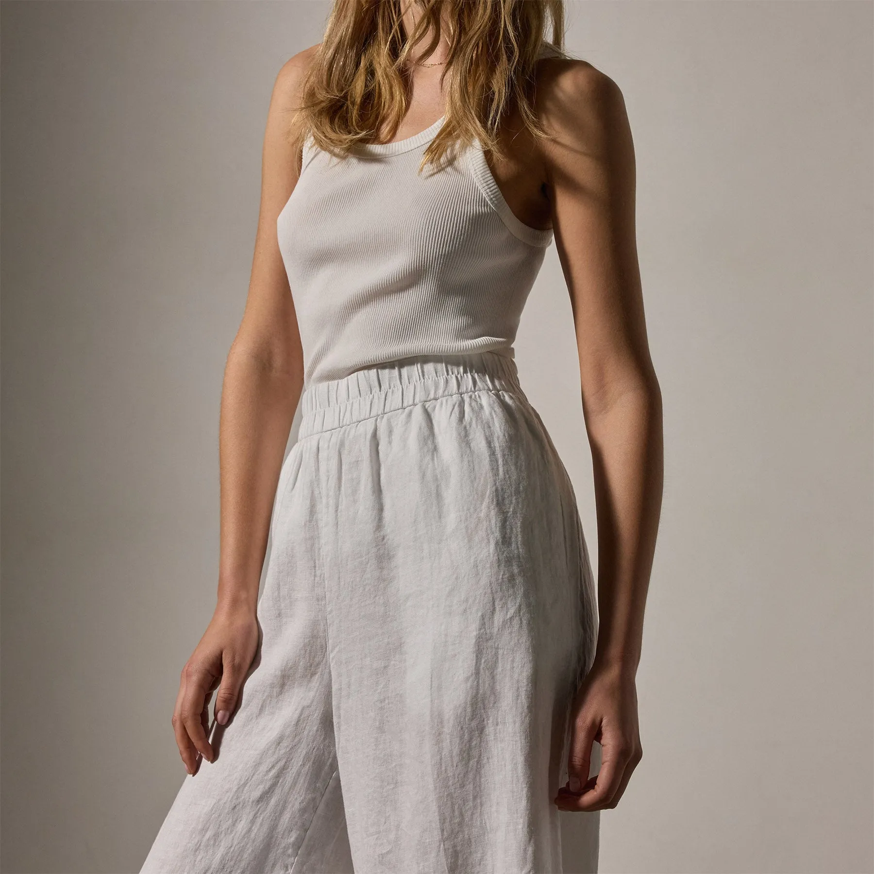 Lightweight Linen Wide Leg Pant - White