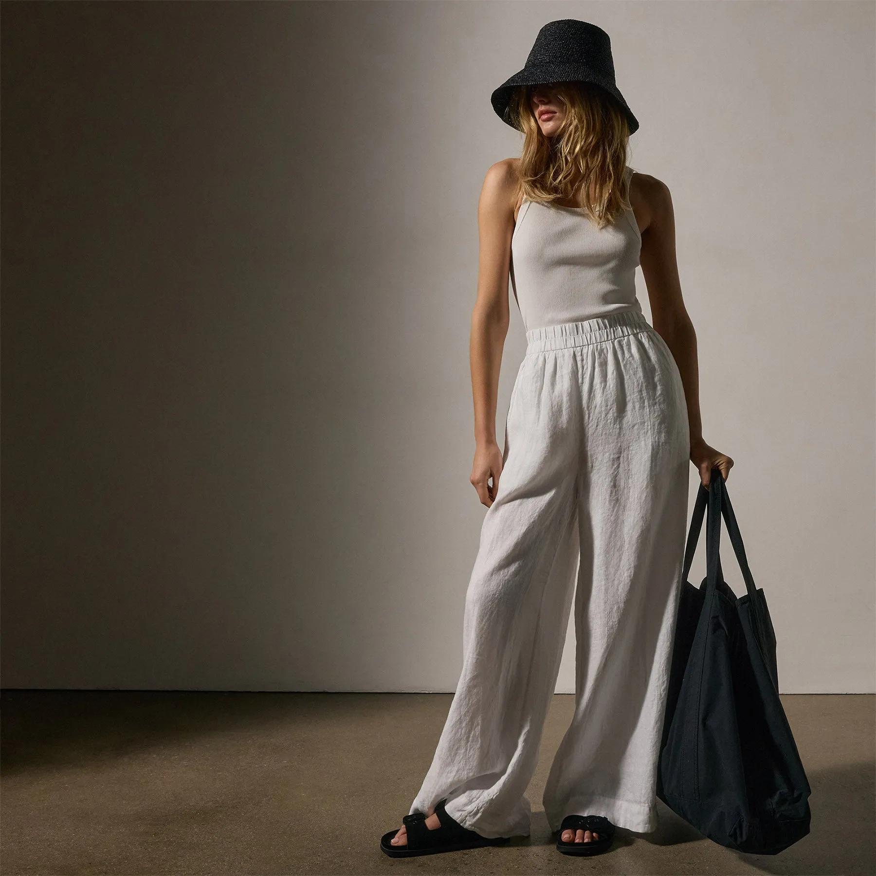 Lightweight Linen Wide Leg Pant - White